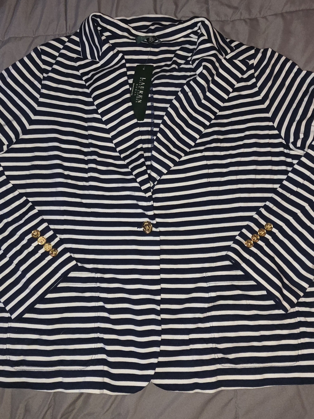 Lauren Ralph Lauren Navy & White Striped Blazer
